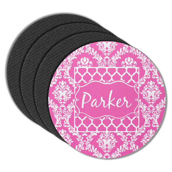 Custom Moroccan & Damask Round Rubber Backed Coasters - Set of 4 (Personalized)