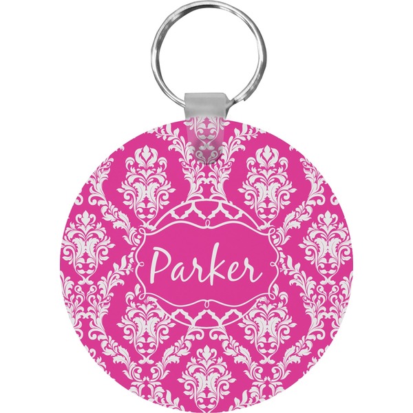 Custom Moroccan & Damask Round Plastic Keychain (Personalized)