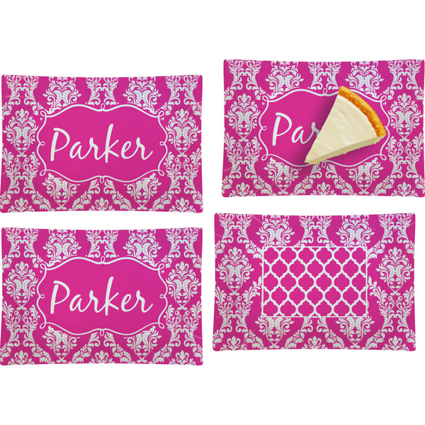 Custom Moroccan & Damask Set of 4 Glass Rectangular Appetizer / Dessert Plate (Personalized)