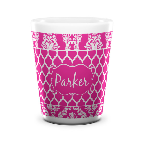 Custom Moroccan & Damask Ceramic Shot Glass - 1.5 oz - White - Single (Personalized)