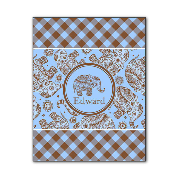 Custom Gingham & Elephants Wood Print - 11x14 (Personalized)