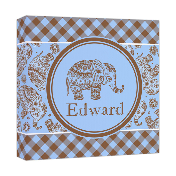 Custom Gingham & Elephants Canvas Print - 12x12 (Personalized)