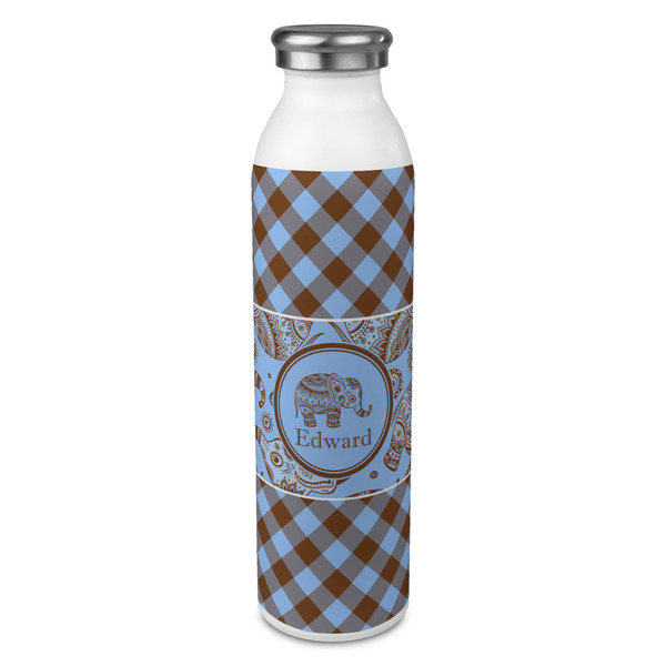 Custom Gingham & Elephants 20oz Stainless Steel Water Bottle - Full Print (Personalized)