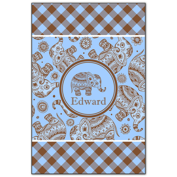 Custom Gingham & Elephants Wood Print - 20x30 (Personalized)