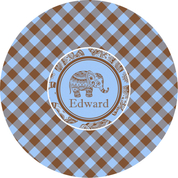 Custom Gingham & Elephants Multipurpose Round Labels - Custom Sized (Personalized)