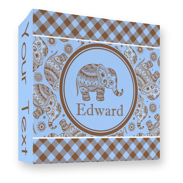 Custom Gingham & Elephants 3 Ring Binder - Full Wrap - 3" (Personalized)