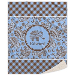 Gingham & Elephants Sherpa Throw Blanket (Personalized)