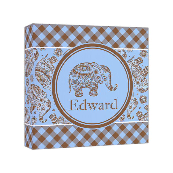 Custom Gingham & Elephants Canvas Print - 8x8 (Personalized)