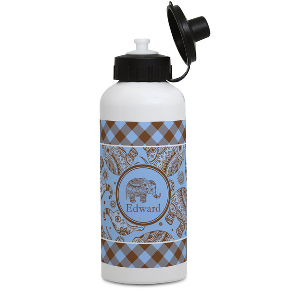 Custom Gingham & Elephants Water Bottles - Aluminum - 20 oz - White (Personalized)