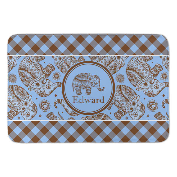 Custom Gingham & Elephants Anti-Fatigue Kitchen Mat (Personalized)