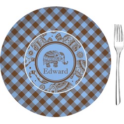 Gingham & Elephants 8" Glass Appetizer / Dessert Plates - Single or Set (Personalized)