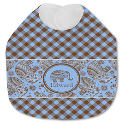 Gingham & Elephants Jersey Knit Baby Bib w/ Name or Text