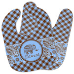 Gingham & Elephants Baby Bib w/ Name or Text