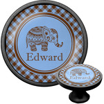 Gingham & Elephants Cabinet Knob (Black) (Personalized)