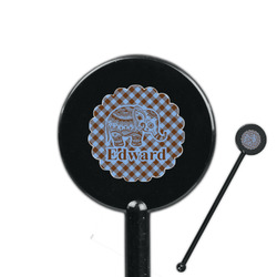 Gingham & Elephants 5.5" Round Plastic Stir Sticks - Black - Single Sided (Personalized)