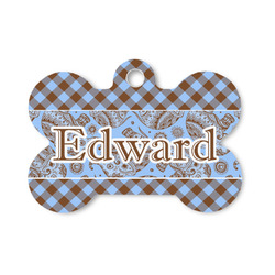 Gingham & Elephants Bone Shaped Dog ID Tag - Small (Personalized)