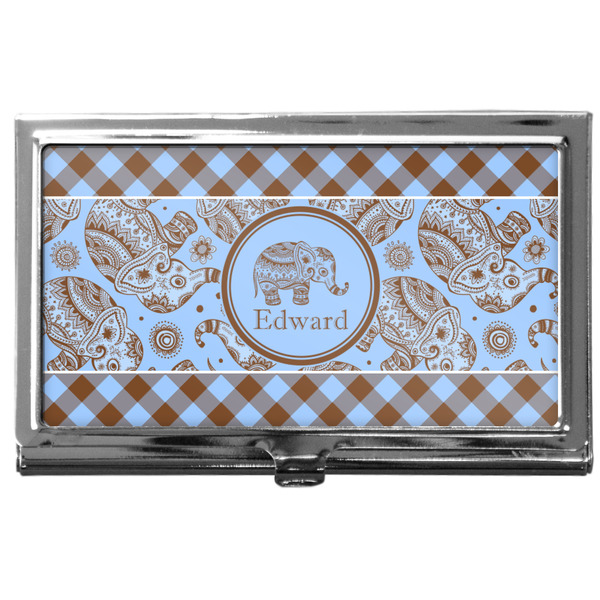 Custom Gingham & Elephants Business Card Case