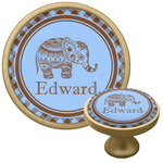 Gingham & Elephants Cabinet Knob - Gold (Personalized)