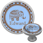 Gingham & Elephants Cabinet Knob (Silver) (Personalized)