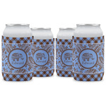 Gingham & Elephants Can Cooler (12 oz) - Set of 4 w/ Name or Text