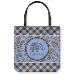 Gingham & Elephants Canvas Tote Bag - Large - 18"x18" (Personalized)