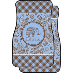 Gingham & Elephants Car Floor Mats (Front Seat) (Personalized)