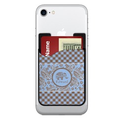Gingham & Elephants 2-in-1 Cell Phone Credit Card Holder & Screen Cleaner (Personalized)