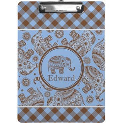 Gingham & Elephants Clipboard (Letter Size) (Personalized)