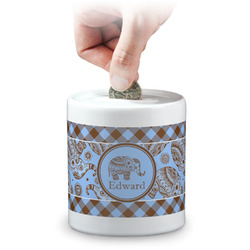 Gingham & Elephants Coin Bank (Personalized)