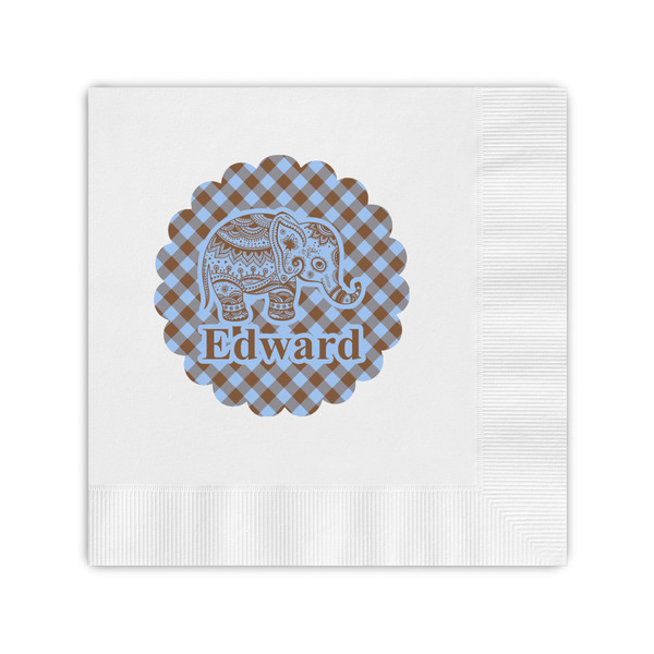 Custom Gingham & Elephants Coined Cocktail Napkins (Personalized)