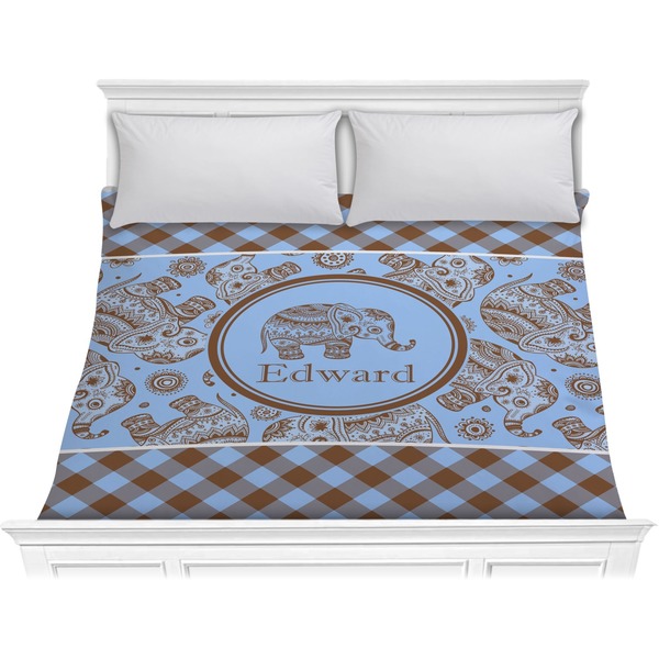 Custom Gingham & Elephants Comforter - King (Personalized)