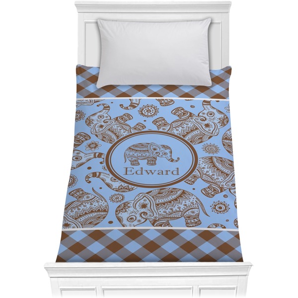 Custom Gingham & Elephants Comforter - Twin XL (Personalized)