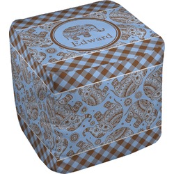 Gingham & Elephants Cube Pouf Ottoman - 13" (Personalized)