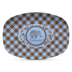 Gingham & Elephants Plastic Platter - Microwave & Oven Safe Composite Polymer (Personalized)