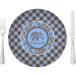 Gingham & Elephants Glass Lunch / Dinner Plate 10" (Personalized)