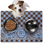 Gingham & Elephants Dog Food Mat - Medium w/ Name or Text