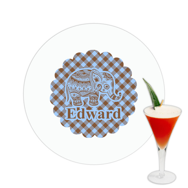 Custom Gingham & Elephants Printed Drink Topper -  2.5" (Personalized)