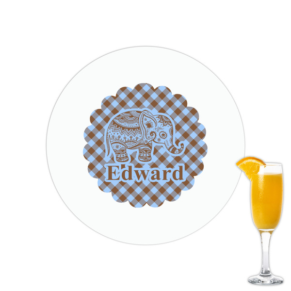 Custom Gingham & Elephants Printed Drink Topper - 2.15" (Personalized)