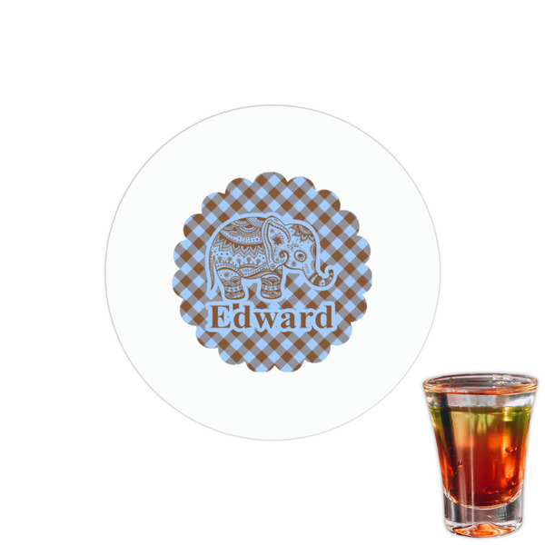 Custom Gingham & Elephants Printed Drink Topper - 1.5" (Personalized)