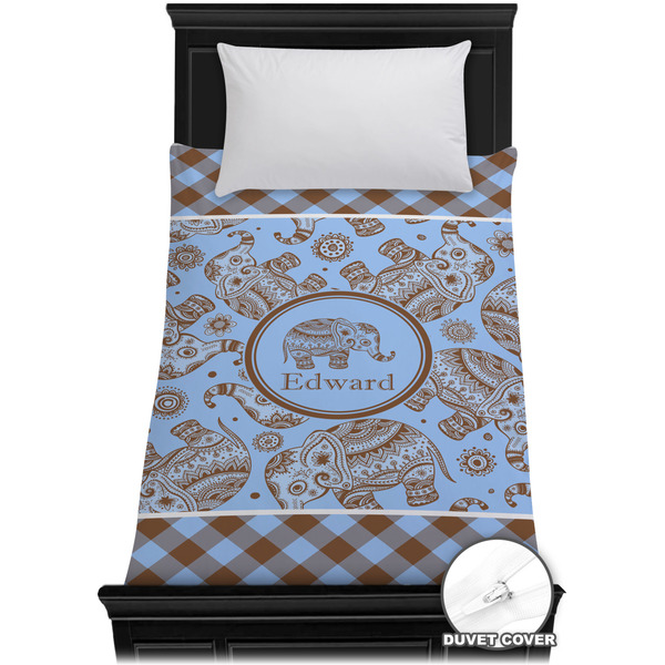 Custom Gingham & Elephants Duvet Cover - Twin XL (Personalized)