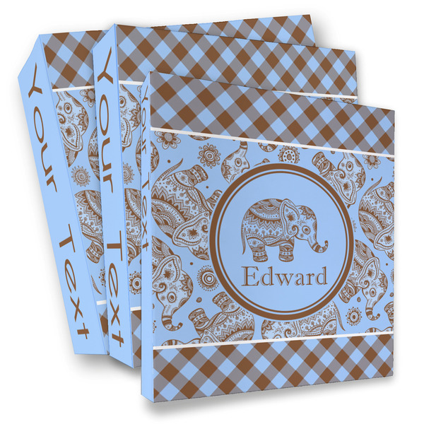 Custom Gingham & Elephants 3 Ring Binder - Full Wrap (Personalized)