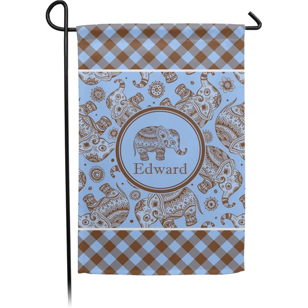 Custom Gingham & Elephants Small Garden Flag - Double Sided w/ Name or Text