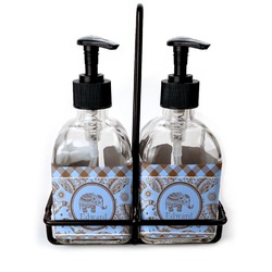 Gingham & Elephants Glass Soap & Lotion Bottle Set (Personalized)
