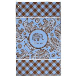 Gingham & Elephants Golf Towel - Poly-Cotton Blend - Large w/ Name or Text