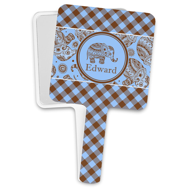 Custom Gingham & Elephants Hand Mirror (Personalized)