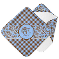 Gingham & Elephants Hooded Baby Towel (Personalized)