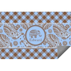 Gingham & Elephants Indoor / Outdoor Rug (Personalized)