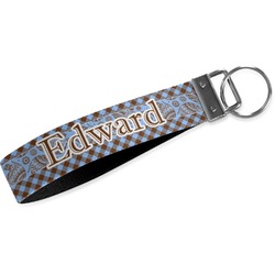 Gingham & Elephants Webbing Keychain Fob - Large (Personalized)