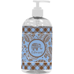 Gingham & Elephants Plastic Soap / Lotion Dispenser (16 oz - Large - White) (Personalized)