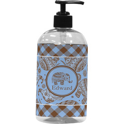 Gingham & Elephants Plastic Soap / Lotion Dispenser (16 oz - Large - Black) (Personalized)